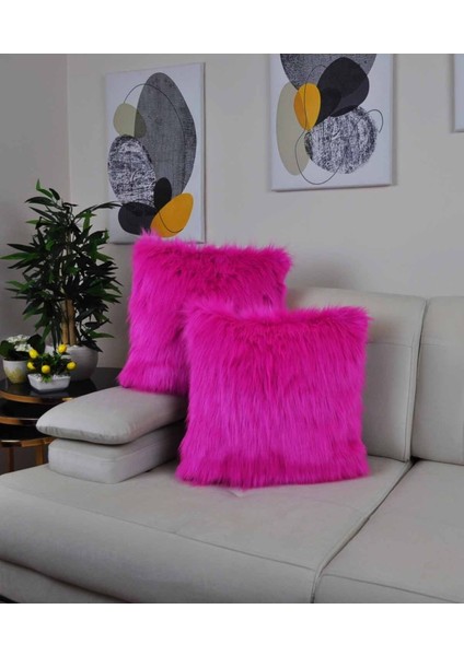 Fuşya Peluş Kırlent Kılıfı, Ithal Premium Kumaş, Kare Tasarım