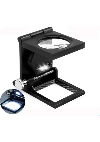 TH9005A Katlanabilir Metal Işıklı Büyüteç – 8x Zoom, LED Aydınlatmalı, Deri Kılıflı