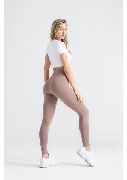 Kadın Sporcu Tayt Koyu Vizon Renkli, Yüksek Bel Toparlayıcı Dar Paça Slim Fit fiyatları