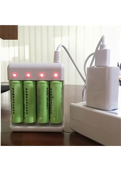 USB Girişli 4 Yuvalı Akıllı Pil Şarj Cihazı – AA, AAA, Li-Ion Uyumlu, LED Göstergeli, Hızlı Şarj, Kompakt ve Güvenli Tasarım, Taşınabilir, Çoklu Şarj Desteği ile Pratik Kullanım