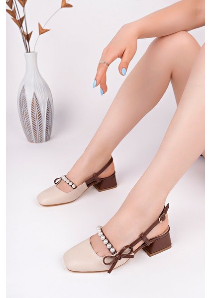 Bordo Rugan Kadın Boncuk Detaylı Günlük Topuklu Ayakkabı