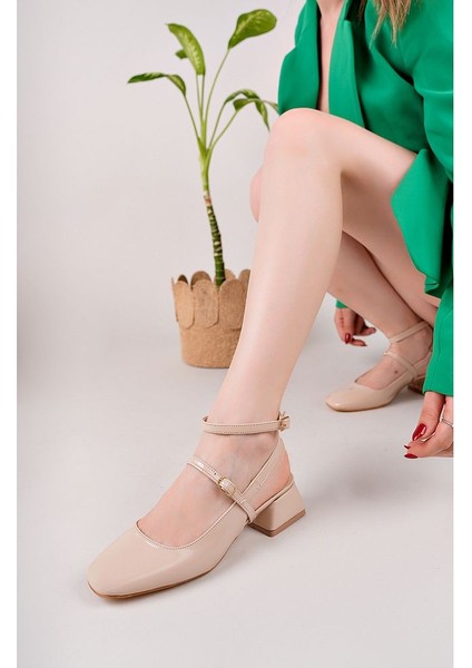 Bordo Rugan Kadın Kare Küt Burunlu Topuklu Ayakkabı