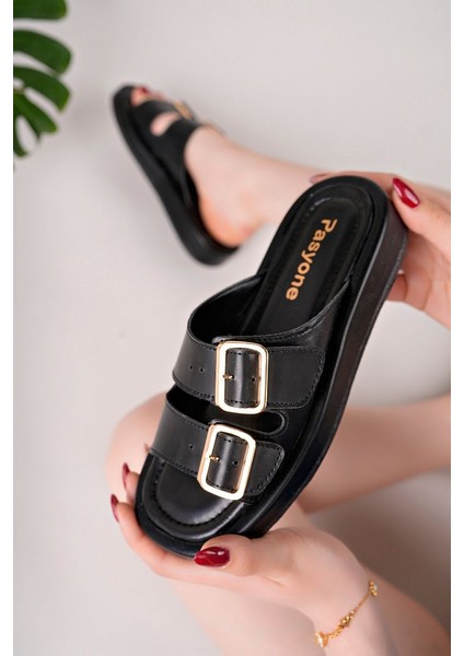 Bej Kadın Günlük Tokalı Şık Terlik