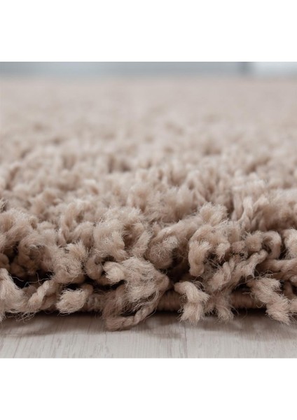 Yüksek Tüylü 30 mm Hav Yüksekliğinde Düz Bej Renkli Shaggy Halı modelleri