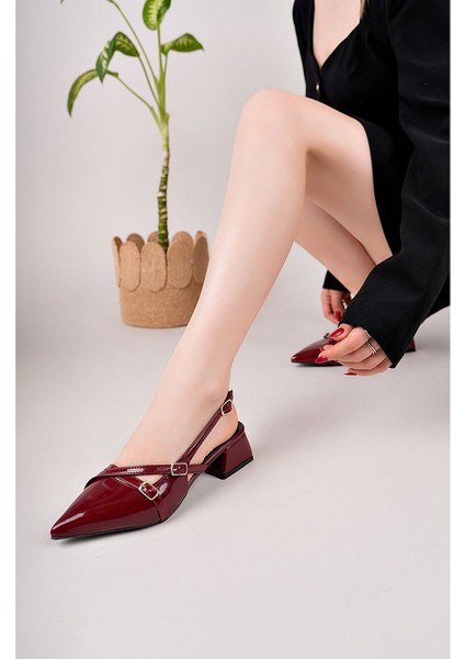 Bej Rugan Kadın Kare Sivri Burunlu Topuklu Ayakkabı