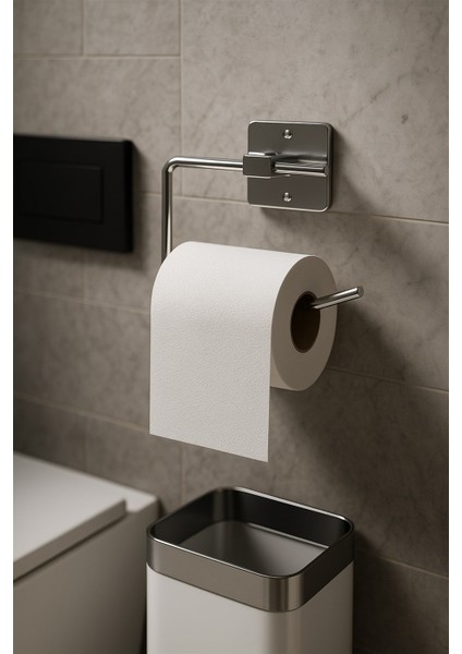 Yapışkanlı Krom Wc Kağıtlık / Tuvalet Kağıtlık – Deliksiz Montaj, Ergonomik Tasarım