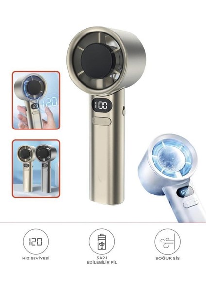 Dijital Ekranlı 120 Hız Şarjli Ayarlı Taşınabilir Mini Fan