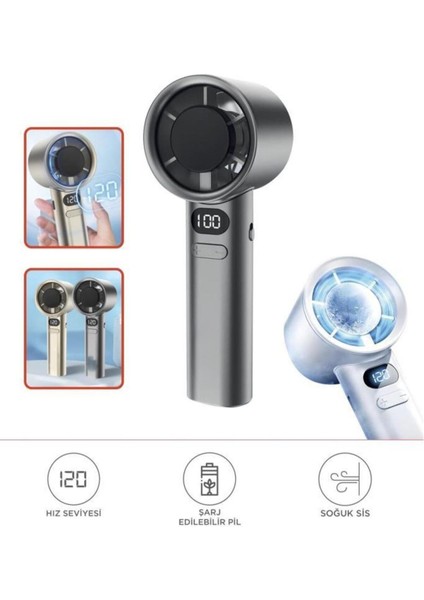Dijital Ekranlı 120 Hız Şarjli Ayarlı Taşınabilir Mini Fan