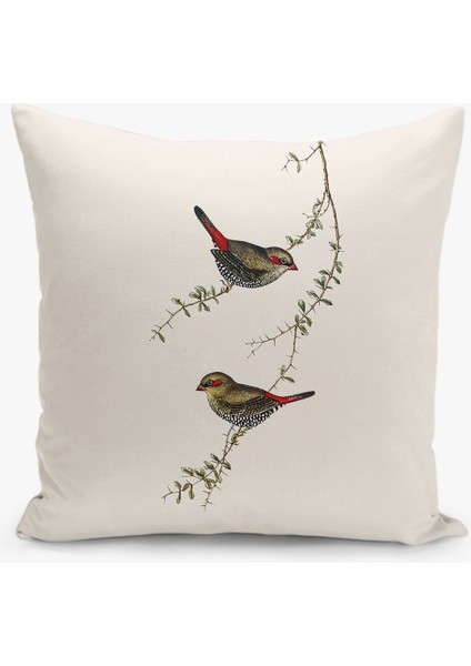 Ekru Kuş Desenli Filament Özel Dört Parça Kırlent ve Runer Set modelleri