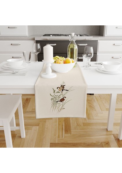 Ekru Kuş Desenli Filament Özel Dört Parça Kırlent ve Runer Set fırsatları