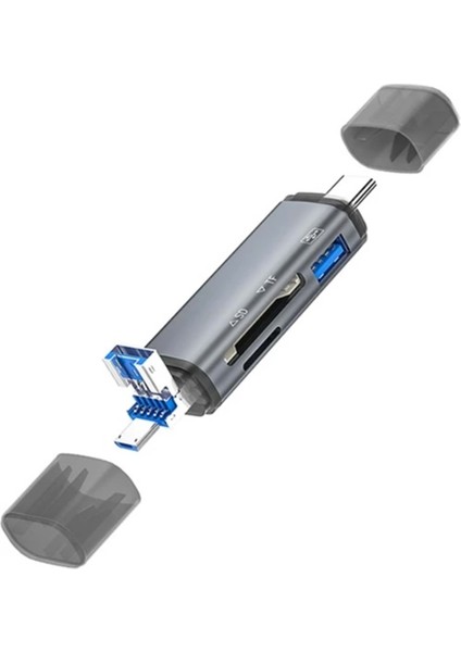 3 In 1 USB + Micro USB + Type-C To USB - Sd - Microsd Otg Kart Okuyucu