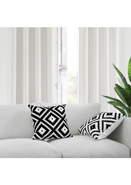4'lü Siyah Beyaz Geometrik Desenli Dijital Baskılı Kırlent Kılıfı fiyatları