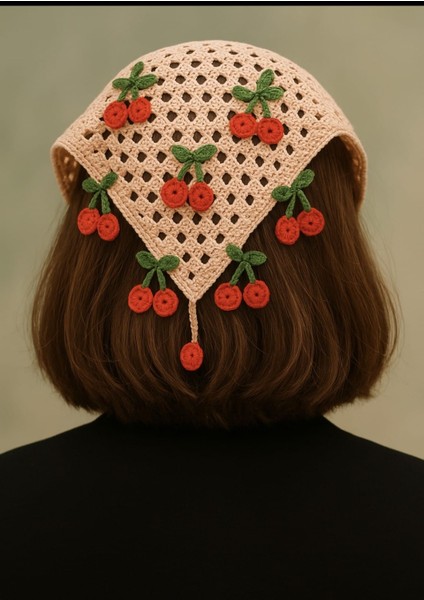 Tasarım Üçgen Kirazlı Saç Bandana