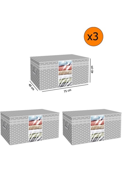 75 x 40 3 Adet Pencereli Yastık Yorgan Hurcu 75 x 40 x 40 cm Gri Puantiyeli 3 20 Derecede Yıkanabi