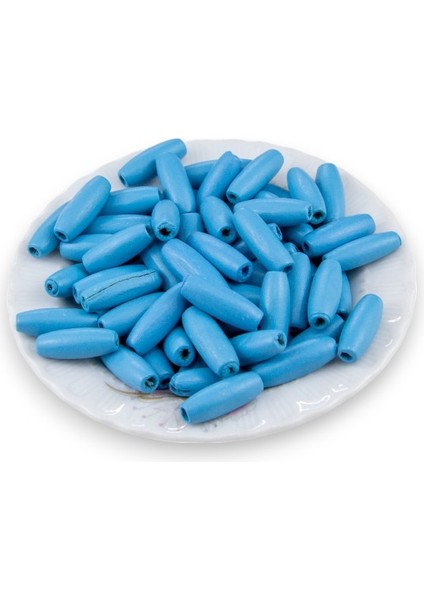 12 mm Arpa Açık Mavi (22X6 mm) Ahşap Boncuk 35 gr (70 Adet)