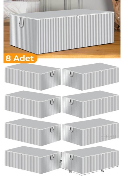 8 8 Adet - Antrasit Çizgili Büyük Boy Baza Altı ve Çekyat Tipi Hurç 65 x 45 x 22 cm 100% Polipropil fiyatları