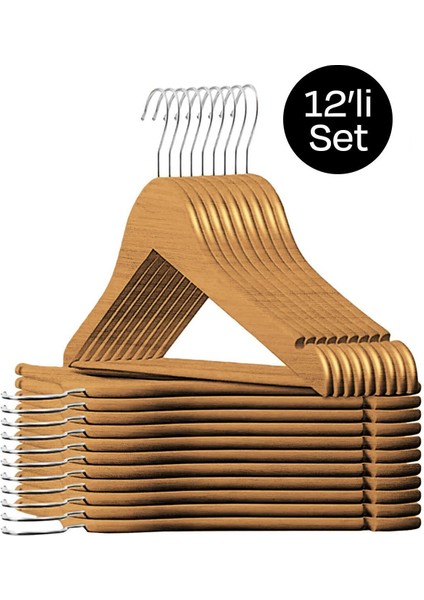 Bej 12 Adet - Ahşap Görünümlü Elbise ve Kıyafet Askısı Ahşap Renk Plastik Elbise Tr