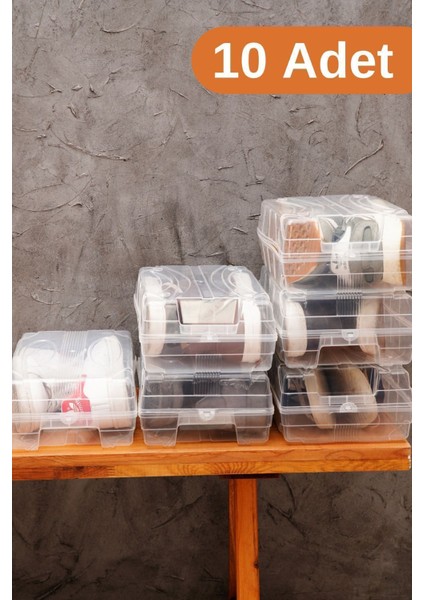 Tr 10 Adet - Ayakkabı Kutusu Şeffaf Ayakkabı Saklama Kutusu Kadın ve Erkek 10 Plastik Beyaz