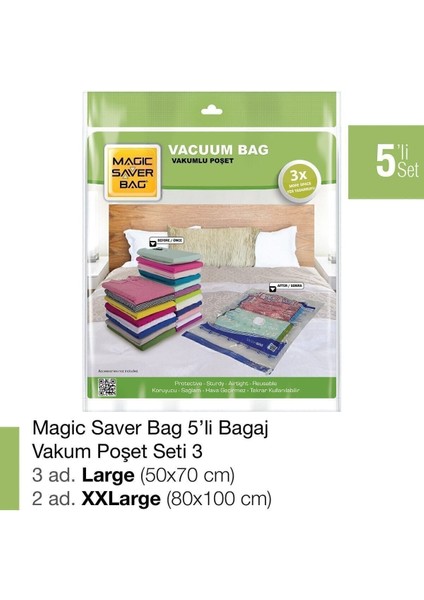 Turuncu 5´li Bagaj Vakumlu Poşet Seti 3 5 50 x 70 Plastik Tr