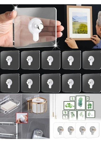 Pantolon 10 Adet Duvar Delmeden Zarar Vermeden Yapışkanlı Askılık Çivi Şeffaf Güçlü Iz Bırakmaz Tab