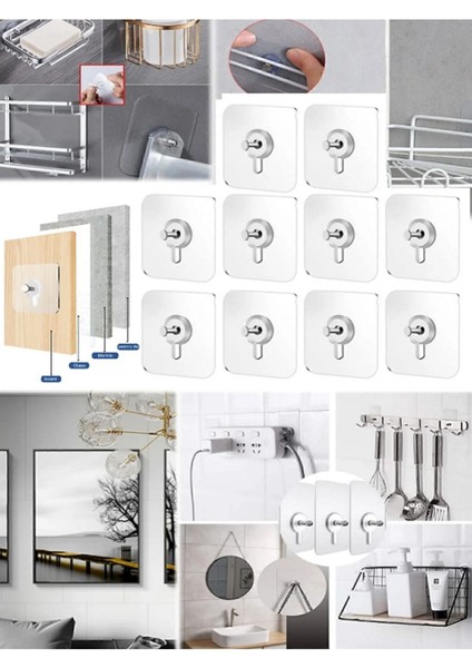 Pantolon 10 Adet Duvar Delmeden Zarar Vermeden Yapışkanlı Askılık Çivi Şeffaf Güçlü Iz Bırakmaz Tab fiyatları