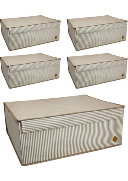 5 Kahverengi 5 Adet - Kapaklı Çok Amaçlı Çamaşır-Saklama-Düzenleme Vb Hurç, Kutu Baza 50X40X19 Tr K