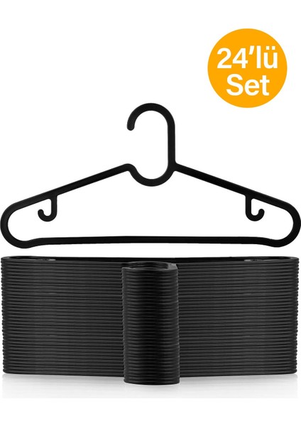24 24 Adet - Siyah Elbise, Fular, Gömlek, Tişört Askısı Kırılmaz Askı Elbise Plastik Siyah