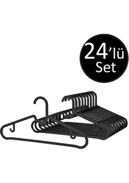 24 24 Adet - Siyah Elbise, Fular, Gömlek, Tişört Askısı Kırılmaz Askı Elbise Plastik Siyah fiyatları