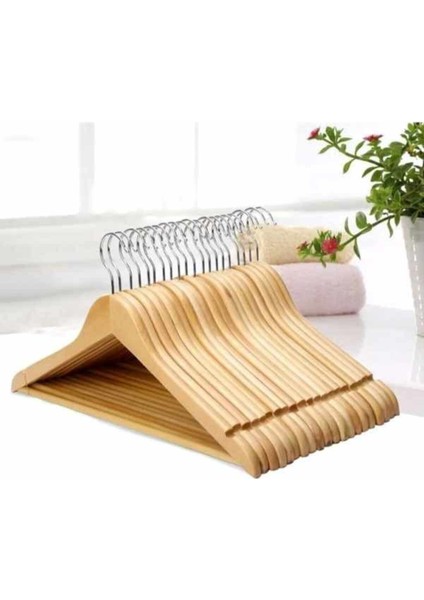 Elbise 10 Adet Ahşap Cilalı Naturel Elbise Askısı Pürüzsüz 10 Lu Paket Bej 10 Tr Ahşap