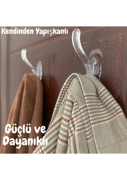 Turuncu 1'li Kendinden Yapışkanlı Güçlü Slikon Yapışkanlı Şeffaf Askılık Kapı Arkası Mutfak Duvar B