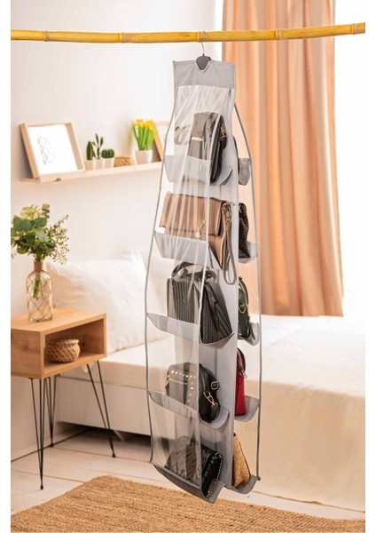 Gri 10 Cepli Dolap Içi Çanta ve Ayakkabı Düzenleyici Antrasit Type 0 Kumaş 1 Parça 50% Polivinil Kl