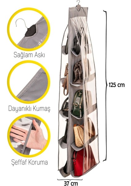Gri 10 Cepli Dolap Içi Çanta ve Ayakkabı Düzenleyici Antrasit Type 0 Kumaş 1 Parça 50% Polivinil Kl fiyatları