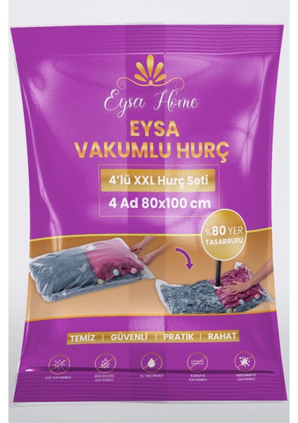 4 4'lü Xxl Eysa Vakumlu Hurç (80X100 Cm) Turuncu Tr Plastik Type 0