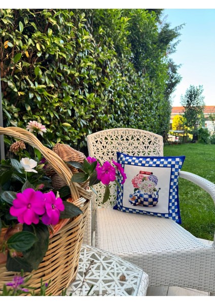 Mavi Damalı Desen Uyumlu Kırlent Kılıfı, Şık ve Dekoratif Ev Aksesuarı