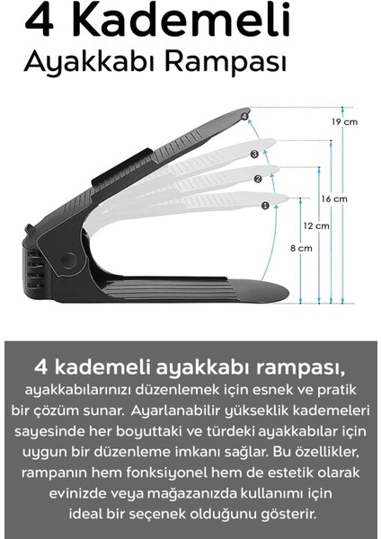 Siyah 10'lu Tekli Ayarlanabilir Ayakkabı Rampası - Dolap Içi Ayakkabı Düzenleyici Organizer Tr Plas