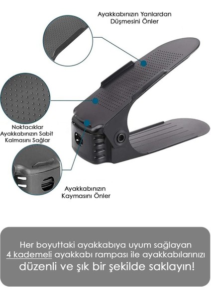 Siyah 10'lu Tekli Ayarlanabilir Ayakkabı Rampası - Dolap Içi Ayakkabı Düzenleyici Organizer Tr Plas