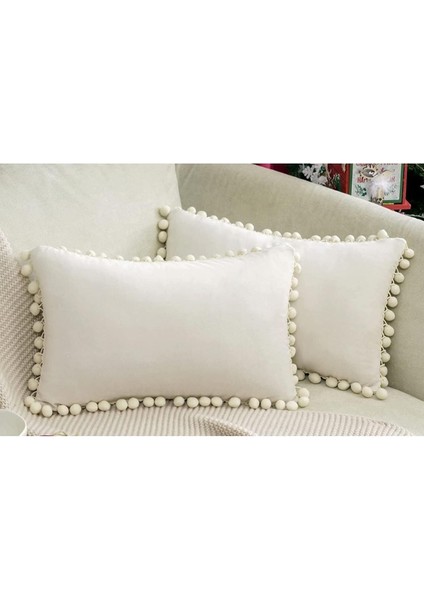 4'lü Krem Ponponlu Kırlent Kılıfı Seti 43X43 Cm, Şık ve Konforlu Ev Dekoru fiyatları