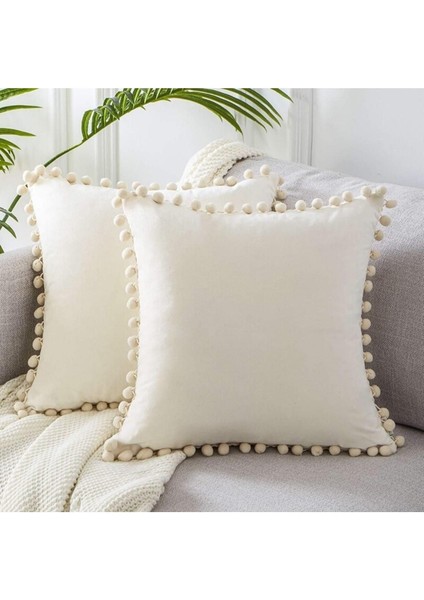 4'lü Krem Ponponlu Kırlent Kılıfı Seti 43X43 Cm, Şık ve Konforlu Ev Dekoru fırsatları