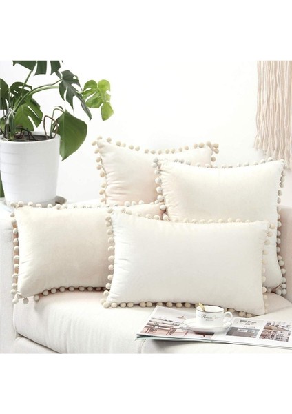 4'lü Krem Ponponlu Kırlent Kılıfı Seti 43X43 Cm, Şık ve Konforlu Ev Dekoru indirimleri
