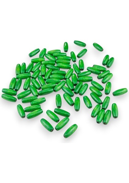 12 mm Arpa Şeritli Türbe Yeşili (22X6 mm) Ahşap Boncuk 35 gr (70 Adet)