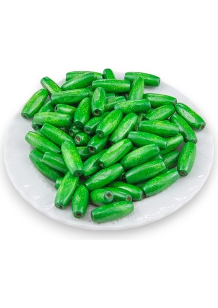 12 mm Arpa Şeritli Türbe Yeşili (22X6 mm) Ahşap Boncuk 35 gr (70 Adet)