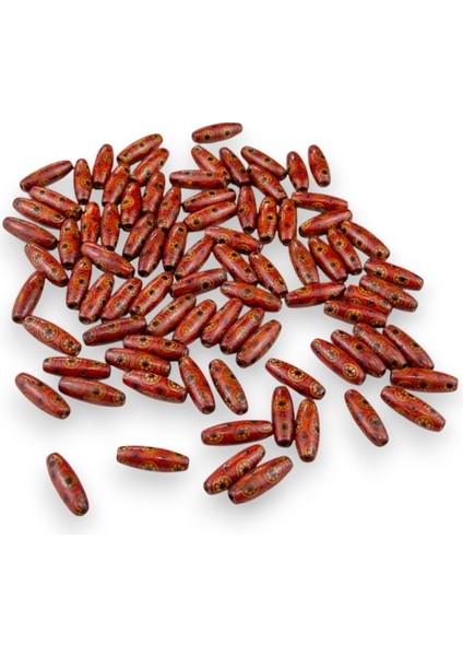 12 mm Halka Desenli Bordo (22X6 mm) Ahşap Boncuk 35 gr (70 Adet)