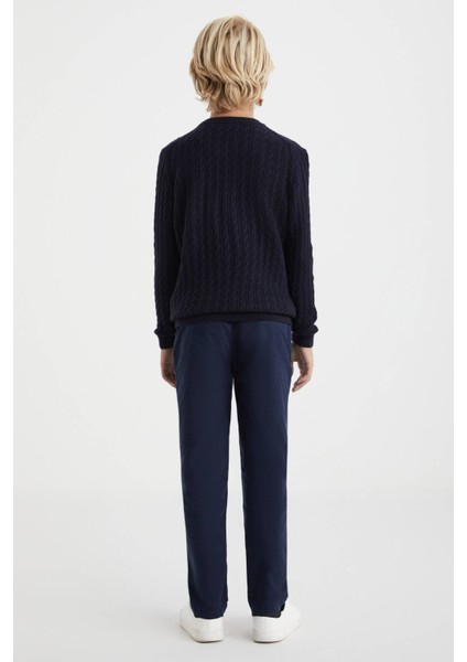 Saç Örgü Desenli Lambswool Lacivert Çocuk Kazak indirimleri