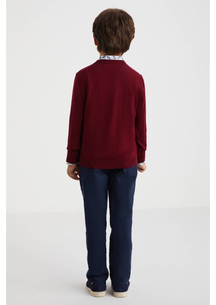 V Yaka Merino Yün Bordo Çocuk Triko indirimleri