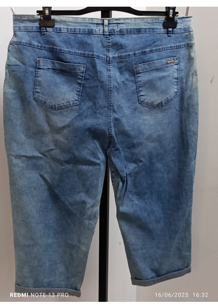 Büyük Beden Full Likralı Yüksek Belli Kar Yıkama Taşlanmış Yazlık Denim Kumaş Kapri fiyatları