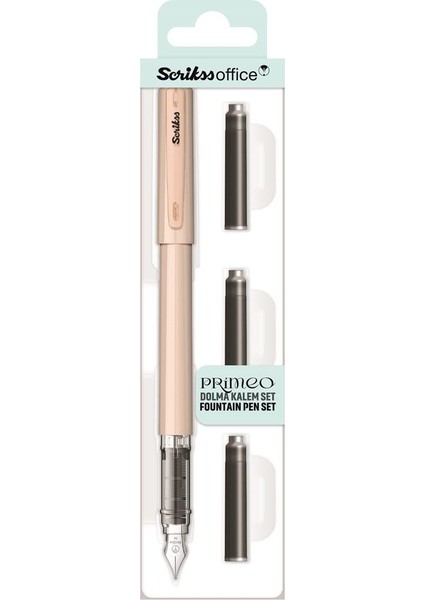 Primeo Dolma Kalem Set M Uç Latte (3'lü Mavi-Siyah-Kırmızı Kartuş)