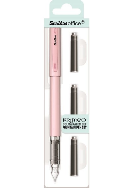 Primeo Dolma Kalem Set M Uç Pembe (3'lü Siyah Kartuş)