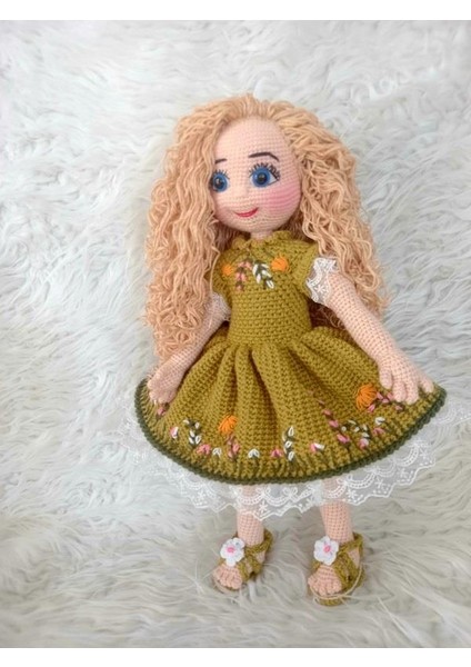 Sarı Saçlı Fıstık Yeşili Yaz Güzeli Bebek Amigurumi Organik Oyuncak modelleri