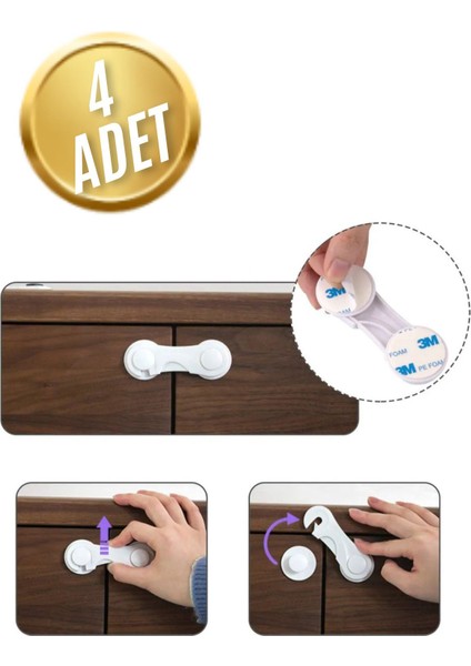 4 Adet Çocuk Bebek Güvenlik Çok Amaçlı Kilit Dolap Kapak Çekmece Beyaz Eşya Emniyeti