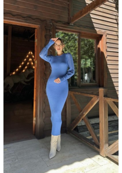 Mavi Kolları Örgülü Triko Elbise fiyatları